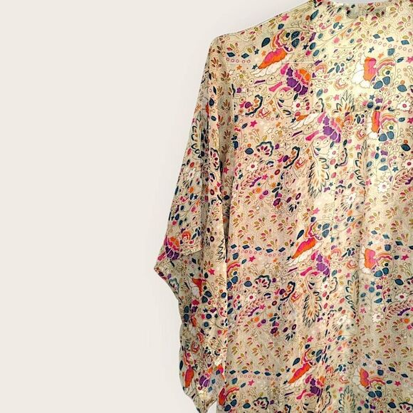 XXI LA Womens Coverup Sz Small Sheer Floral‎ Beige Kimono Midi Beach Coastalcore - Picture 4 of 8